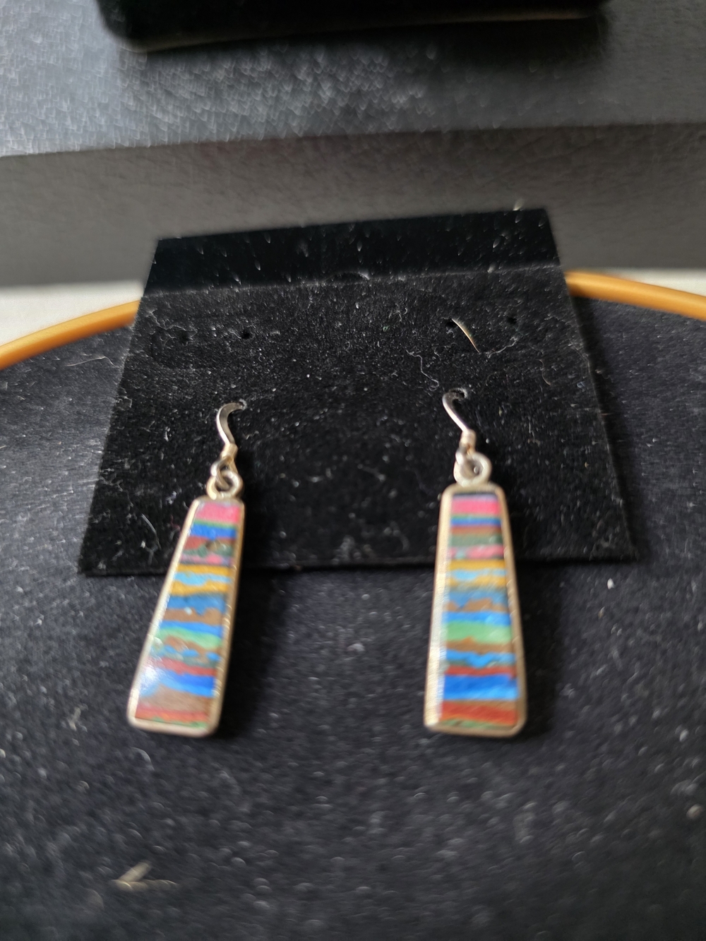 .925 Silver w/Striped Inlay Multicolor Drop Earrings - Women Jewelry